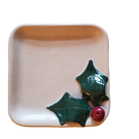 Vintage Holly Leaf Christmas Candle Holder/Coaster & Candle Snuffer Set - Picture 3 of 5